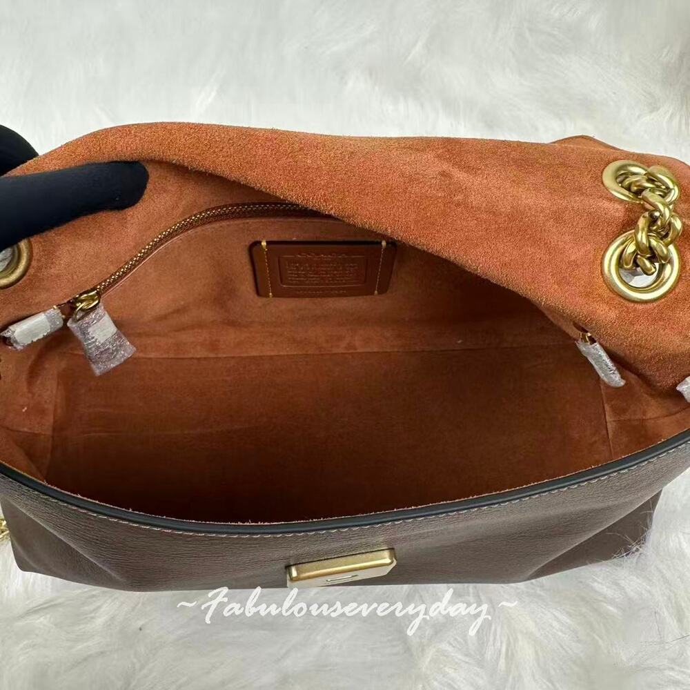 COACH Chelsea Shoulder Bag 30 With Chain In Leather CDS61 Brass/Maple NWT - Picture 9 of 10